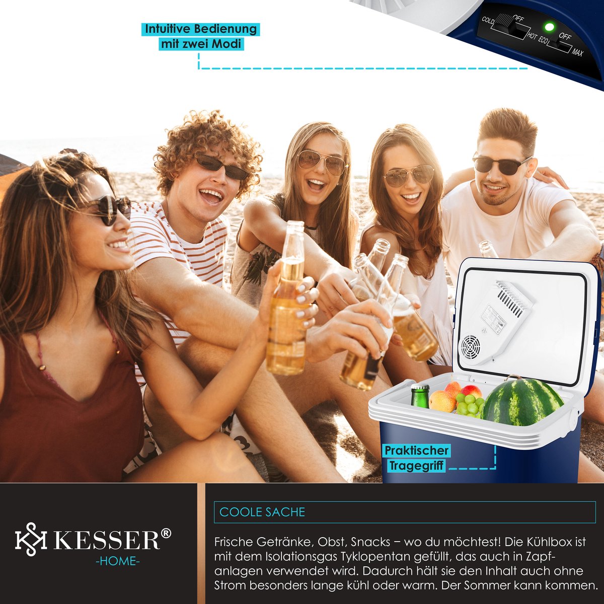 KESSER® Thermo-Elektrische Koelbox – 32L – 12V/230V – Marineblauw •