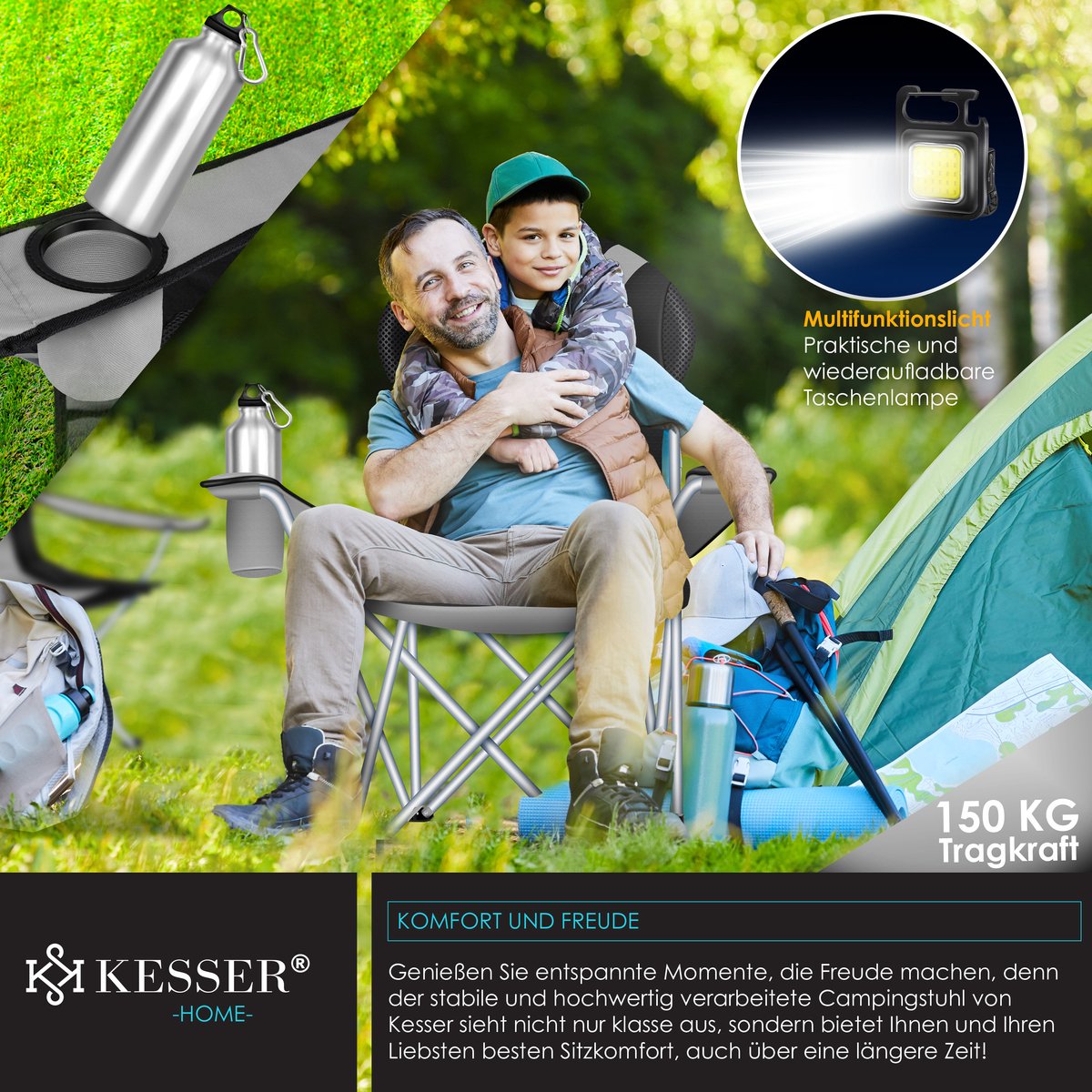 KESSER® Campingstoel - Visstoel - Vouwstoel - Grijs