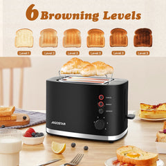 Aigostar 30J4R - Broodrooster - Retro - Toaster - 6 Warmteniveaus - 2 Extra Brede Sleuven - 800W - Zwart