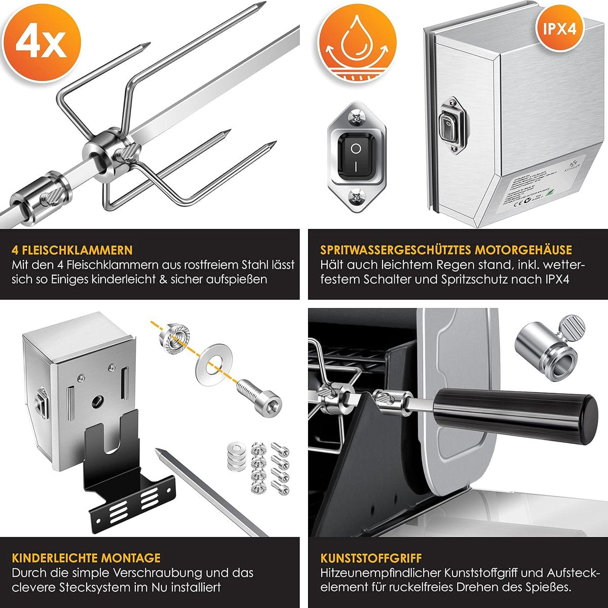 KESSER® RVS Rotisserie - 107cm -  Elektrische draaispit - Zilver