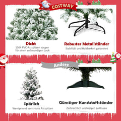 COSTWAY 225 cm, kunstkerstboom met sneeuw, kerstboom met metalen standaard, kerstboom 1346 twijgen, pvc, kunstboom, kerstklapsysteem voor thuis, kantoor, winkel, hotels