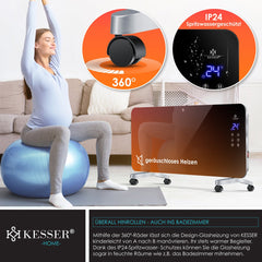 KESSER® Verwarmingspaneel Elektrische Kachel 2000W - Glazen Convectorkachel Mobiel Electrische Verwarming met Touch LCD Display APP en afstandsbediening - Zwart