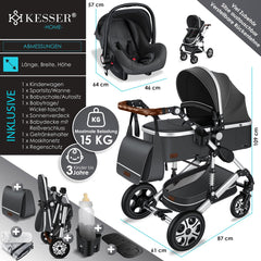 Kinderwagen 3 in 1 - Buggy - Wandelwagen - Kinderbuggy - Grijs - KESSER®