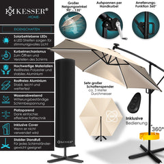 KESSER® Zweefparasol met voet - LED - Ø3m - 360° Draaibaar  - Beige •