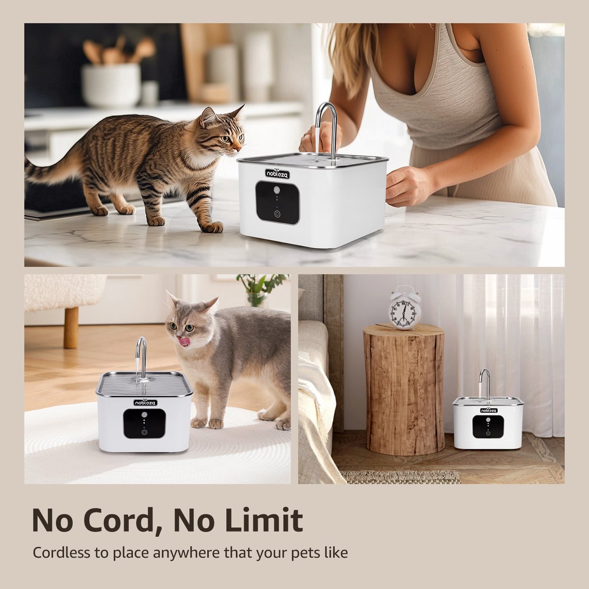 Nobleza Drinkfontein voor Kat - 4L - Sensor - RVS Kattenfontein - Wit •