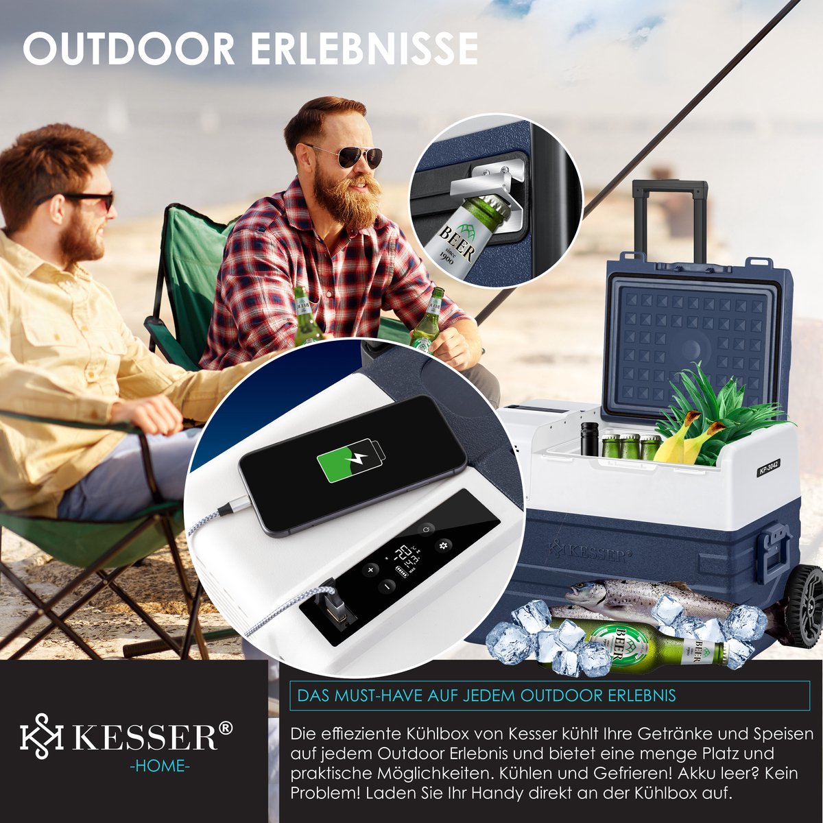 KESSER® Elektrische Koelbox - Compressor - tot -20°C - 42L - Marineblauw