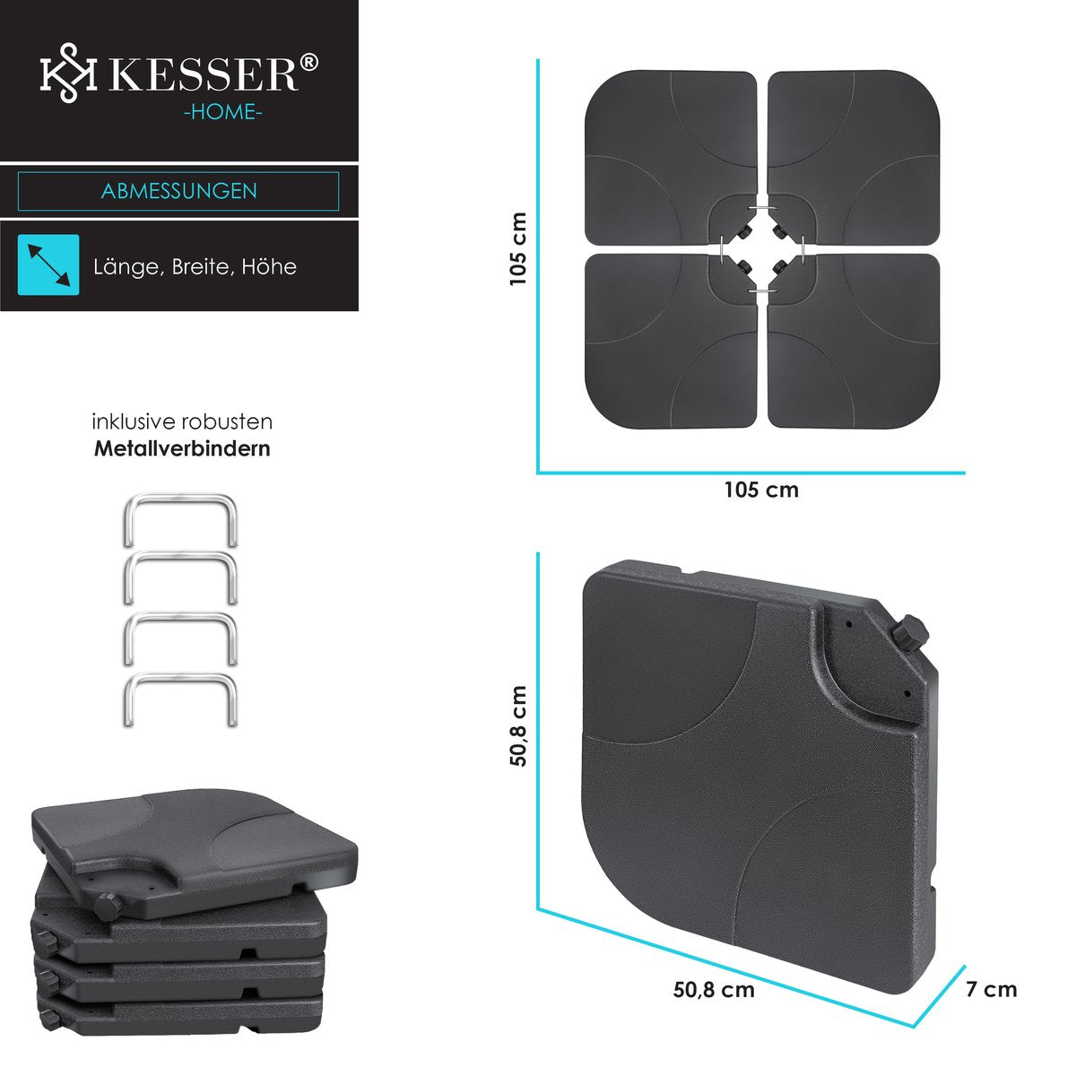 KESSER® Parasoltegel - Parasolvoet  - Vulbaar tot 80 kg  - Zwart