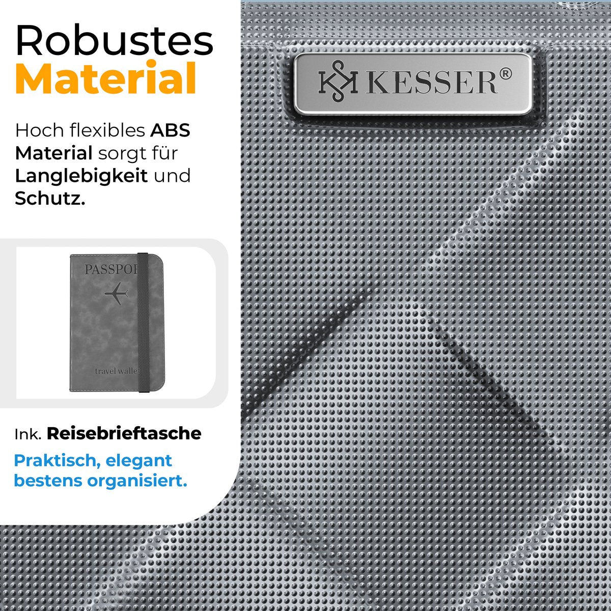 KESSER® Kofferset 4-delig | Reiskoffer met Wielen inclusief Paspoorthouder & kofferweegschaal & bagagelabel | Trolley Reiskofferset met groote Koffers & Handbagage / Ruimbagage - Charcoal