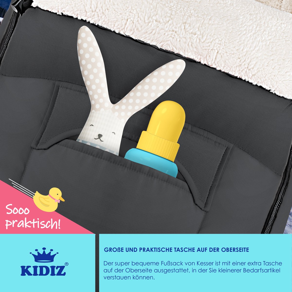 KIDIZ® Voetenzak voor Autostoeltje en Buggy met Ritssluiting - Baby Slaapzak Deken voor Maxi-Cosi & Wandelwagen / Kinderwagen - Antraciet •