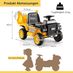 COSTWAY TQ10154DE-YWDE Elektrische kinderauto, zit-kiepwagen met veiligheidshelm, kindertractor tot 2,5 km/u, elektrische vrachtwagen voor kinderen vanaf 18 maanden
