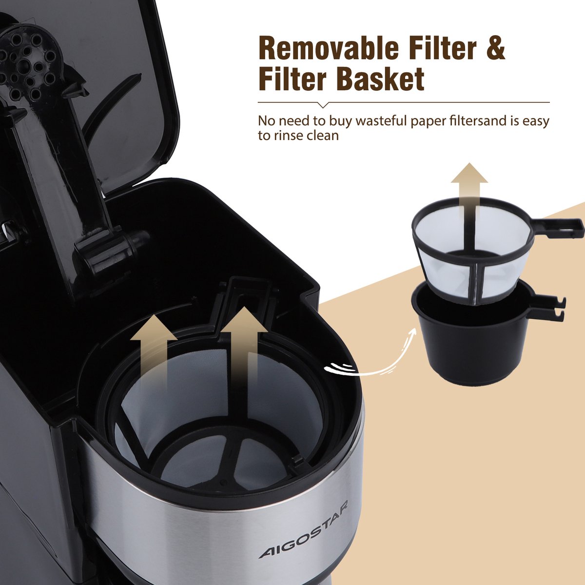 Aigostar Koffiezetapparaat - Filterkoffie - 750W - RVS/Zwart •