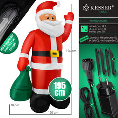 KESSER® XXL Opblaasbare Kerstman LED Verlicht - Kerstverlichting, kerstdecoratie, Kerstversiering, kerstman pop met bevestigingsmateriaal, weerbestendig IP44 - 195cm