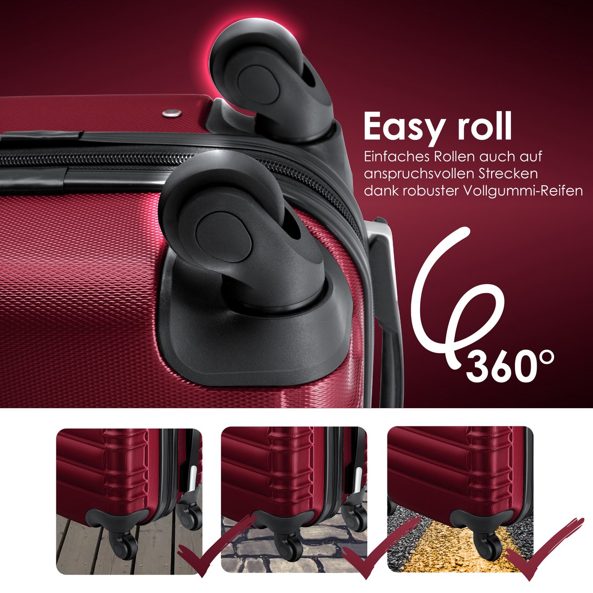 KESSER® 4x Koffer, reiskofferset, trolley koffer, incl. bagageweegschaal + bagagelabel rollend kofferslot, 4 wielen ABS, harde schaal telescoopgreep S-M-L-XL - Bordeaux