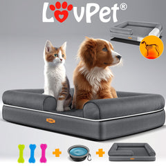 LovPet® Hondenmand Orthopedisch Hondenbed Hondenkussen Relax, Inclusief Kom + 3X Kauwbotten, Hondenbank voor Kleine, Middelgrote & Grote Honden, Hoes Afneembaar en Wasbaar - M (91 x 71 x 25 cm), Antraciet