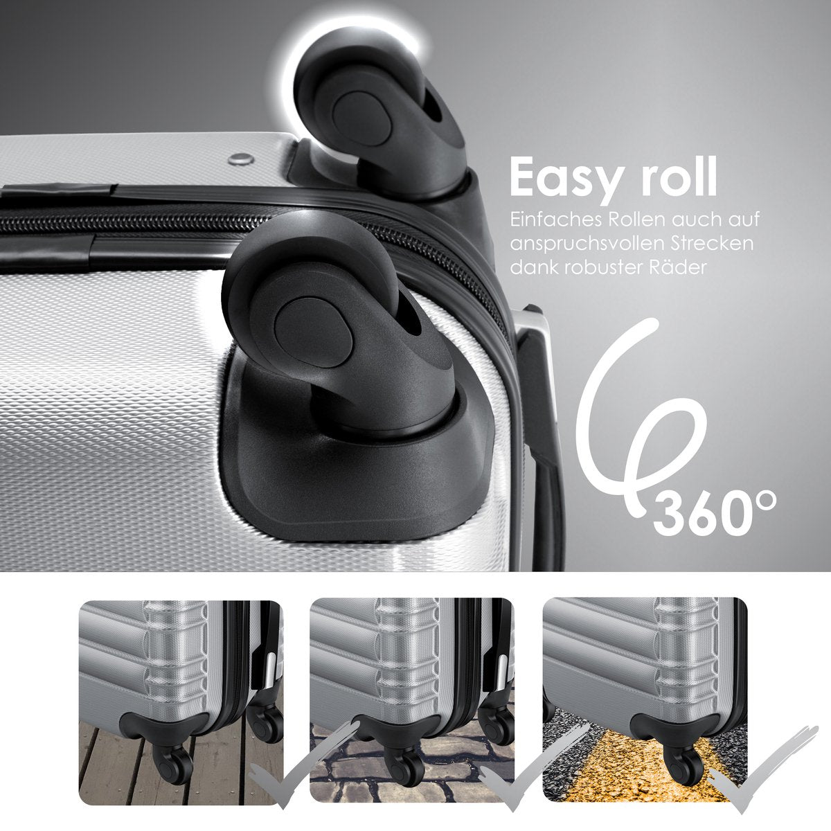 KESSER® Reiskofferset - 3-delig - ABS- Kofferset - Zilver