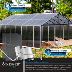 KESSER® 14x Dubbelwandige Polycarbonaat Plaat voor Tuinkas 10,25 m² 4 mm dik - Broeikas Platen 121 x 60,5 cm met 50x Klemmen + 50x Z-Clips Dakplaten - Antraciet