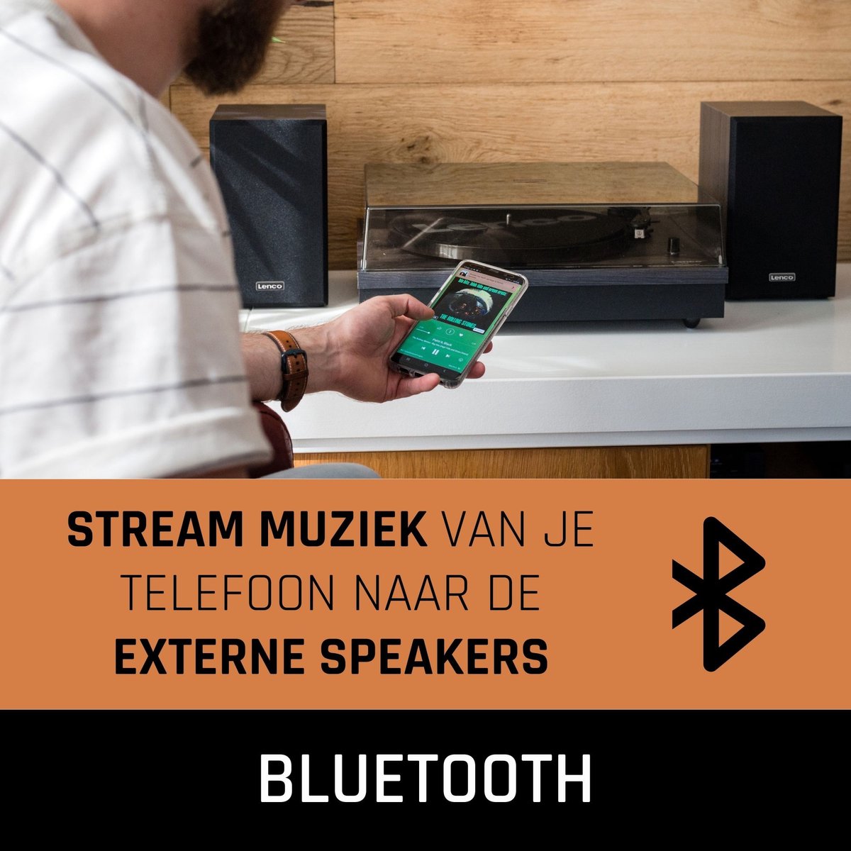 Lenco Platenspeler met Bluetooth - Twee externe Speakers - Auto-stop - LS-300BK - Zwart •