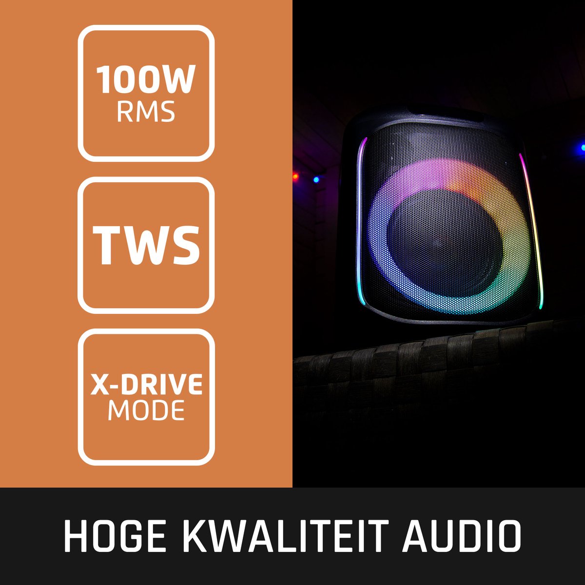 Lenco PA-100BK - Draadloze Bluetooth Party Speaker - Met Verlichting en Microfoon - Zwart •