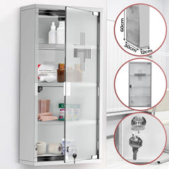 Jago® Medicijnkastje - met slot - 60x30x12 cm - Zilver