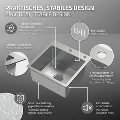 Spoelbak - Wasbak - Keuken - 45x45 cm - RVS - ML-Design