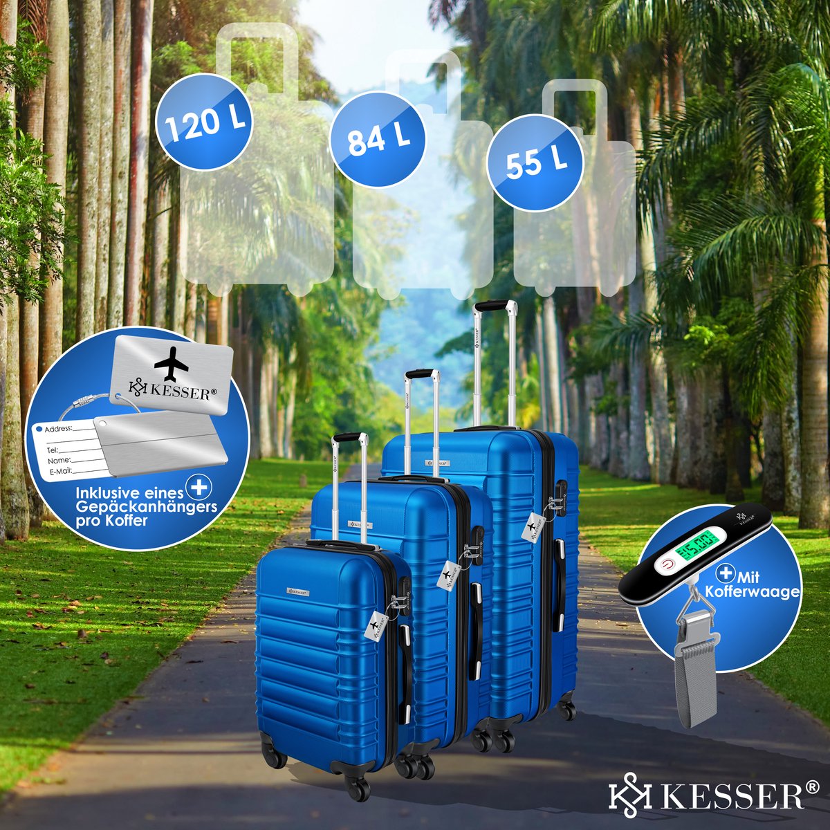 KESSER® Reiskofferset - 3-delig - ABS- Kofferset - Blauw