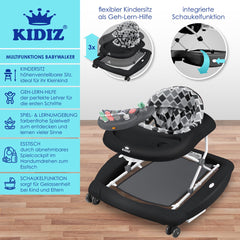 KIDIZ® 4in1 Baby walker - Loopstoel - Loopwagen - Opvouwbaar - Zwart