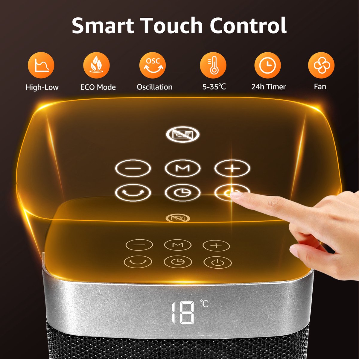 Taylor Swoden Fiery - Elektrische Kachel - Keramische Kachel - 4 StandenTimer - Met Thermostaat - Met Afstandsbediening - Roterend - 1500W - Zwart