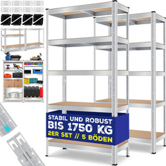 MASKO® Opbergrek - Stellingkasten - Set van 2 - Tot 875kg - Zilver •