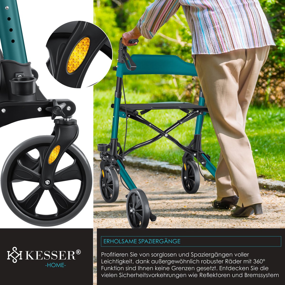 KESSER - Lichtgewicht Rollator - Dubbel Opvouwbaar - Groen