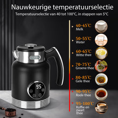Waterkoker met temperatuurregeling - Retro - met LED - 2L - 2200W - Zwart