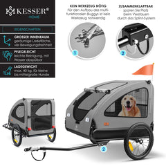 KESSER® Hondenfietskar tot 45 kg 2in1 Fietskar Hond - Grijs