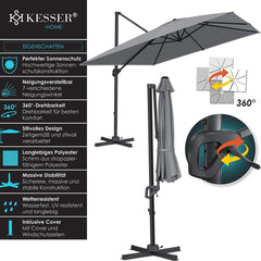 KESSER® Parasol Zwenkparasol SUN XL 300 x 300 cm incl. hoes + windbescherming draaibaar kantelbaar marktparasol groot 360° draaibaar tuinparasol met zwengel zonwering UV50+ De productbeoordeling is 4,5 sterren, gebaseerd op 26 beoordelingen