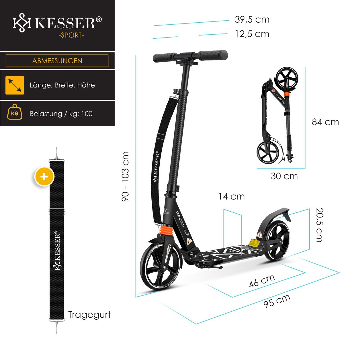 KESSER® Stuntstep voor Volwassenen en Kinderen - Opvouwbaar - Zwart