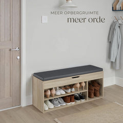 Schoenenbank - Met zitkussen - Schoenenrek - Schoenenkast - 103,5x48x30 cm - Lichtbruin - Tectake®