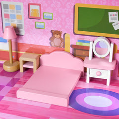 Houten Poppenhuis - Met meubels – Speelhuis - Roze