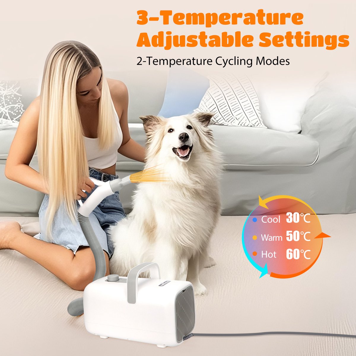 Nobleza 2FT - Professionele Hondenföhn met 4 Opzetstukken - Waterblazer voor honden - Stil Design