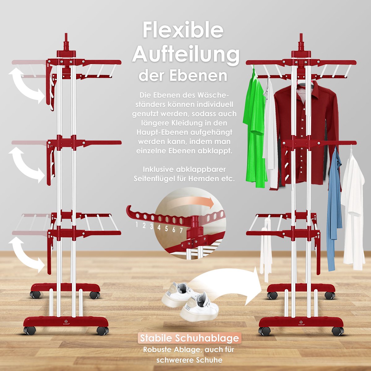 KESSER® Droogrek inklapbaar - Wasrek - Wit / Rood