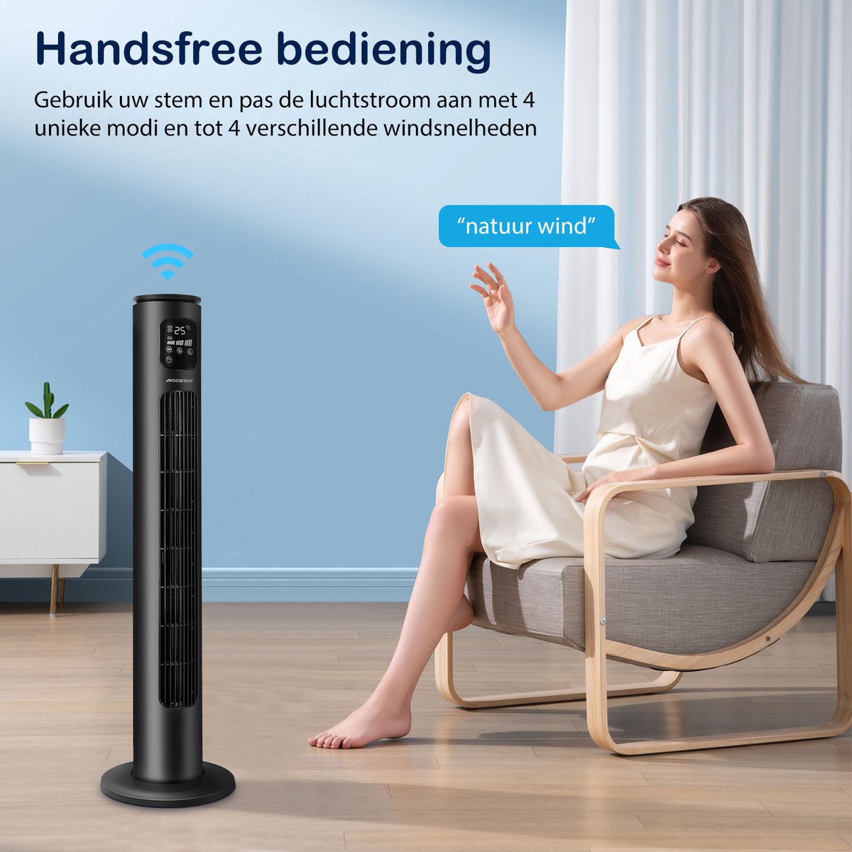 Aigostar Ross Smart - Torenventilator - Oscillerende Kolomventilator - Afstandsbediening & App Bediening - LED Scherm - 24-uurs Timer - Ventilatoren Staand - 50W - Zwart