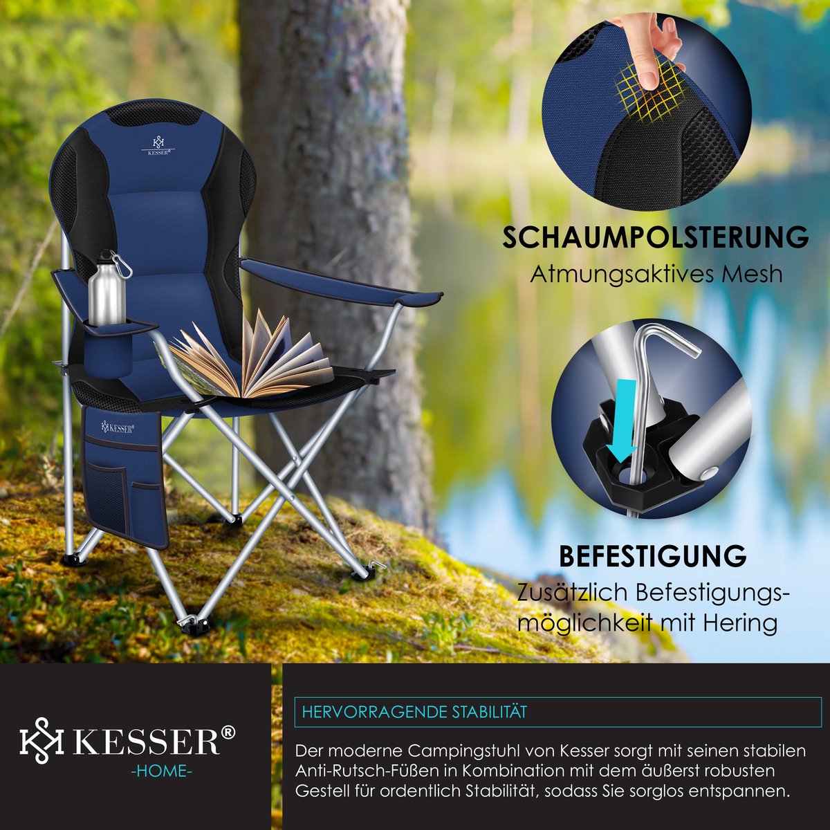 KESSER® Campingstoel - Visstoel - Vouwstoel - Marineblauw