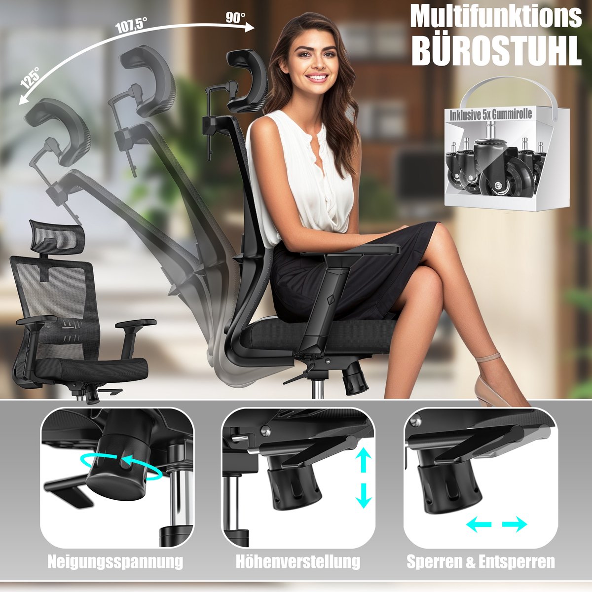KESSER® Ergonomische Bureaustoel - Gamestoel - Office Chair - Zwart