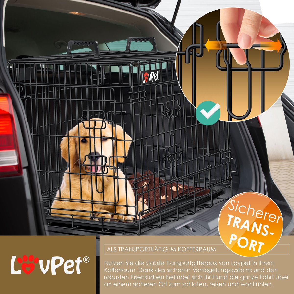 LOVPET® Hondenkooi Opvouwbaar Hondentransportkooi Incl. Fleecedeken + Kom Hondenbox met 2 Deuren Transportkooi Auto, Huisdier Transportbox Hondentransportbox met Vloertray - M, Zwart