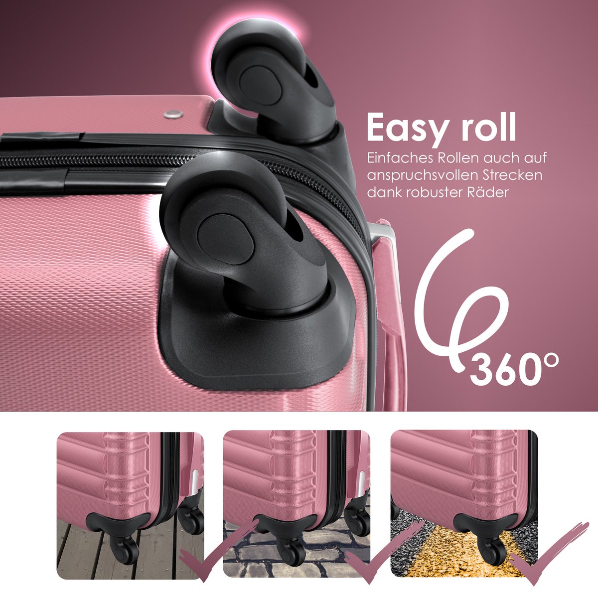 KESSER® Reiskofferset - 3-delig - ABS- Kofferset - Roze