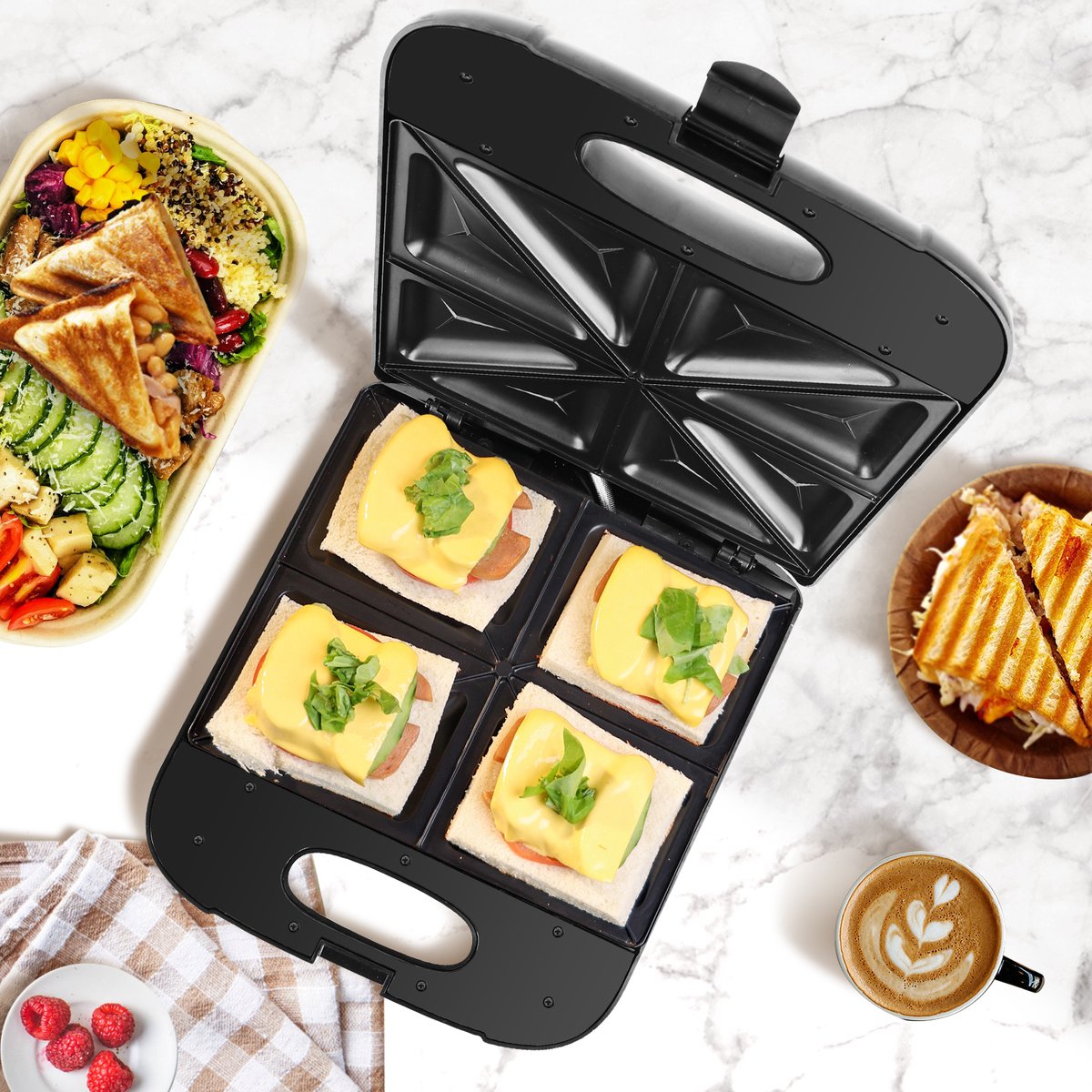 Aigostar Sandwich Maker - Tosti ijzer - 1400W - Zwart •