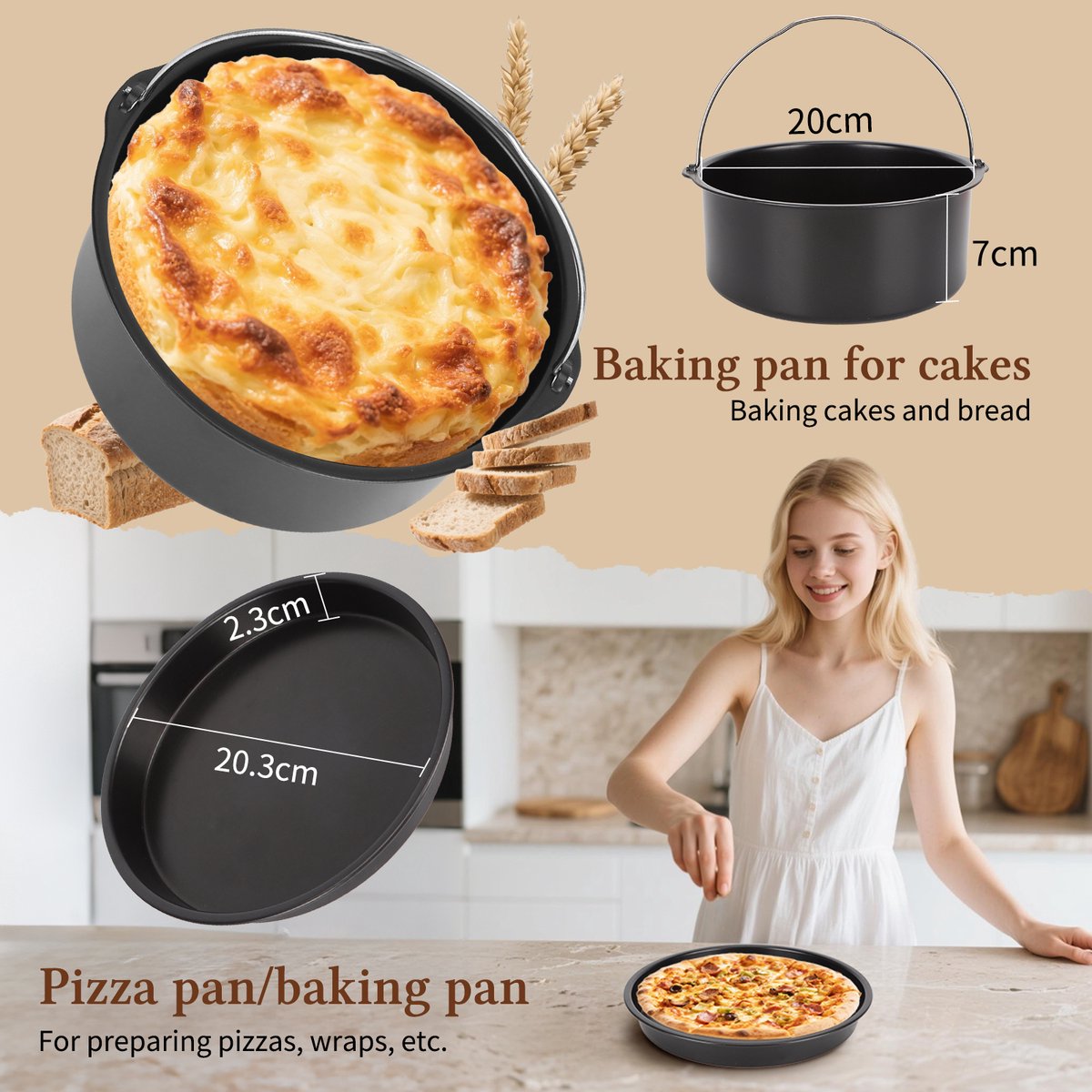 Airfryer Accessoires Complete Set - Ø20cm - Geschikt voor Airfryer XL en XXL - 12 delig - Aigostar