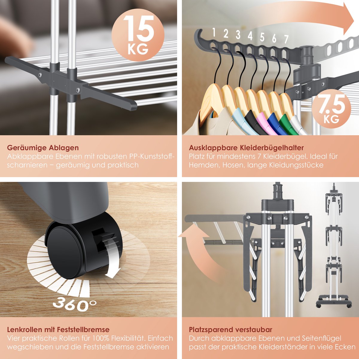 KESSER® Droogrek inklapbaar - Wasrek - Wit / Antraciet