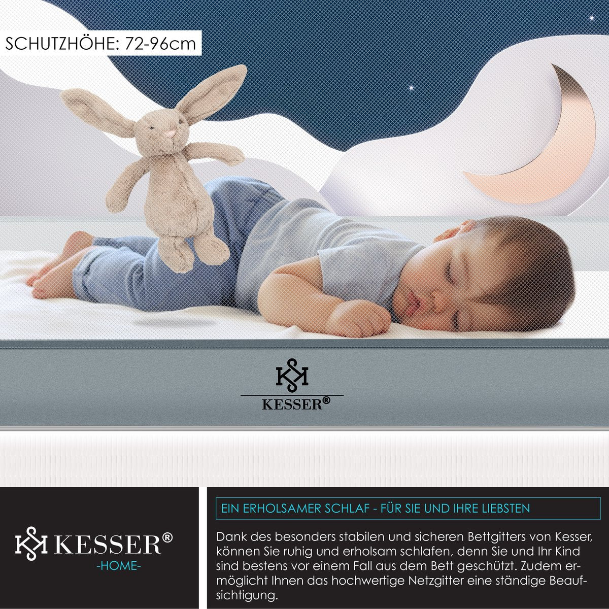 KESSER® Bedhekje - Kinderbedhek - Babybedhek - 200cm - Lichtgrijs