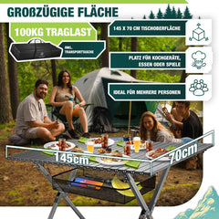KESSER® Campingtafel Opvouwbaar - Verstelbaar - 145x70 cm - Antraciet •