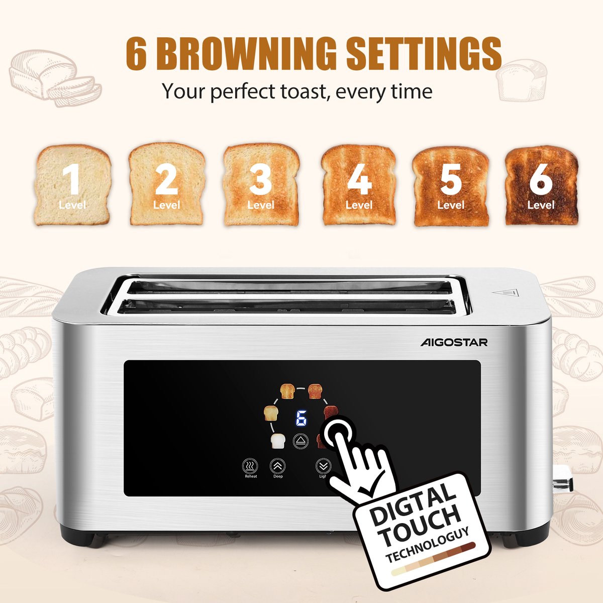 Broodrooster - Toaster - 4 sleuven - 1400W - RVS