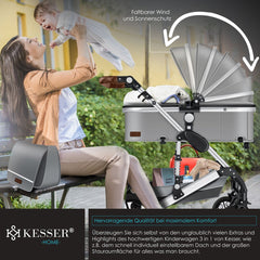 Kinderwagen 3 in 1 - Buggy - Wandelwagen - Kinderbuggy - Grijs - KESSER® •
