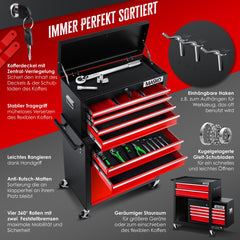 Masko® Werkplaatswagen - Gereedschapswagen - 9 vakken - Rood